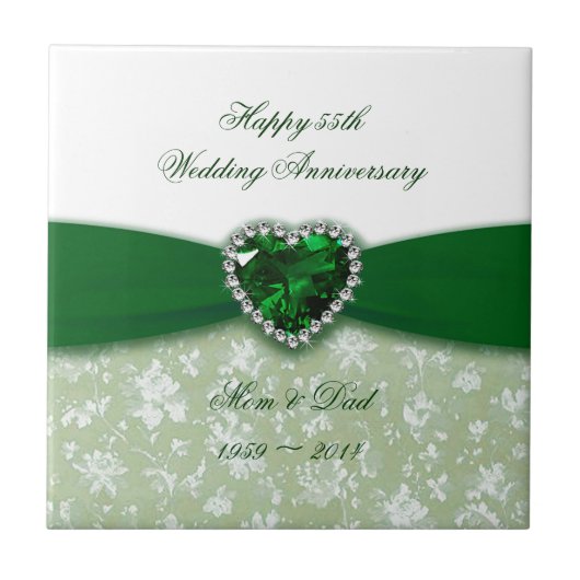 Damask 55th Wedding Jubileum Tegeltje (Voorkant)