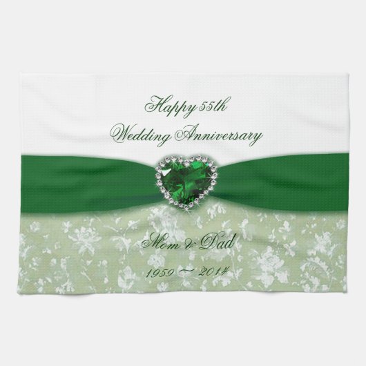 Damask 55th Wedding Jubileum Theedoek (Horizontaal)