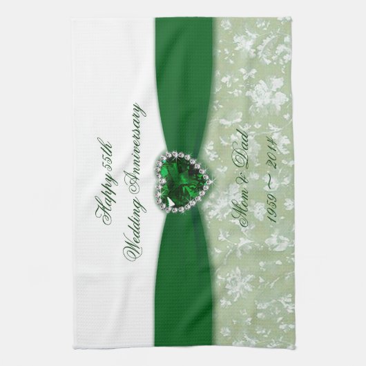 Damask 55th Wedding Jubileum Theedoek (Verticaal)