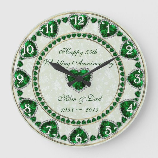 Damask 55th Wedding Jubileum Wall Clock Grote Klok (Voorkant)