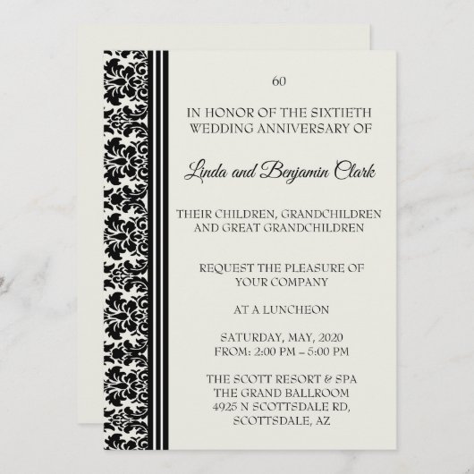 Damask 60e verjaardagsfeest kaart (Voorkant / Achterkant)