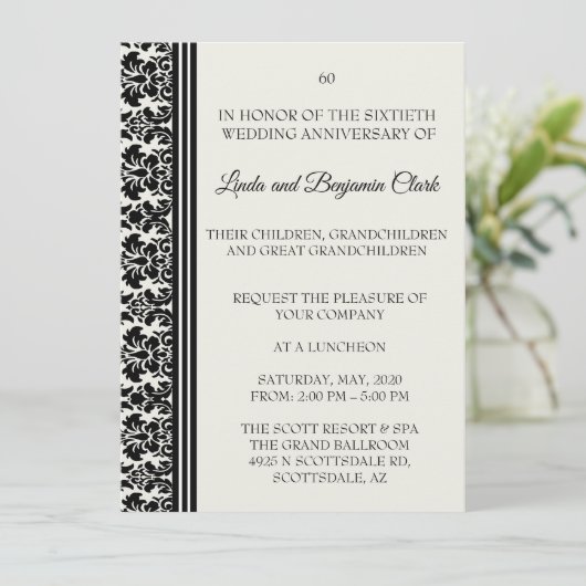 Damask 60th Jubileum Celebration Kaart (Staand voorkant)