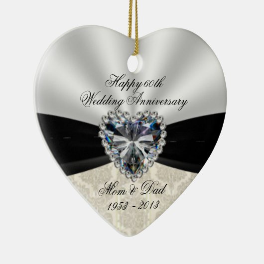 Damask 60th Wedding Jubileum Heart Ornament (Rechts)