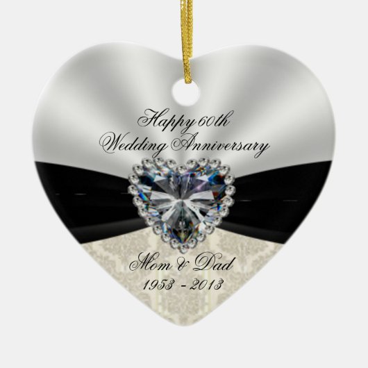 Damask 60th Wedding Jubileum Heart Ornament (Voorkant)