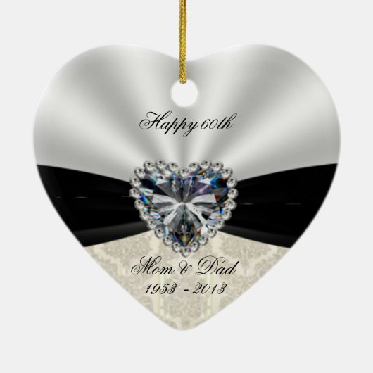 Damask 60th Wedding Jubileum Heart Ornament (Achterkant)