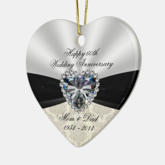 Damask 60th Wedding Jubileum Heart Ornament (Links)