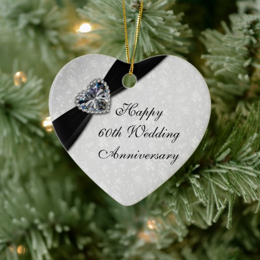 Damask 60th Wedding Jubileum Heart Ornament (Boom)