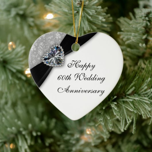 Damask 60th Wedding Jubileum Heart Ornament (Boom)