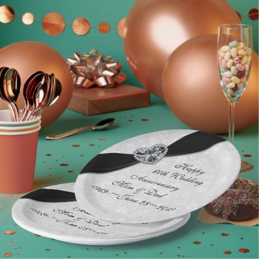 Damask 60th Wedding Jubileum Papieren Bordje (Multi)