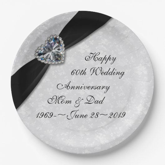 Damask 60th Wedding Jubileum Papieren Bordje (Voorkant)