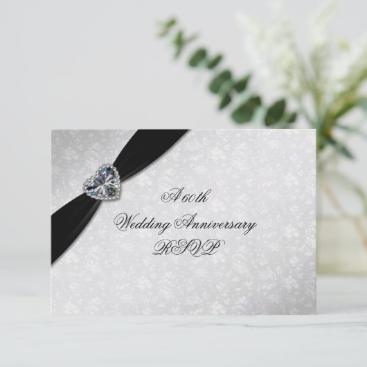 Damask 60th Wedding Jubileum RSVP Kaartje (Staand voorkant)