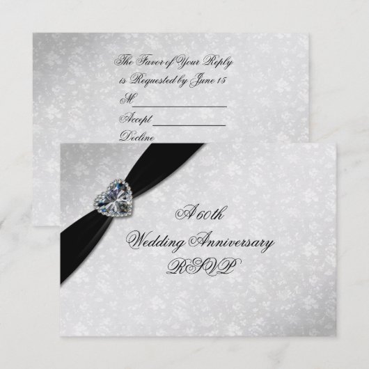 Damask 60th Wedding Jubileum RSVP Kaartje (Voorkant / Achterkant)