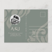 Damask Aardse Olijffoto Huwelijk Save the Date Aankondigingskaart (Achterkant)