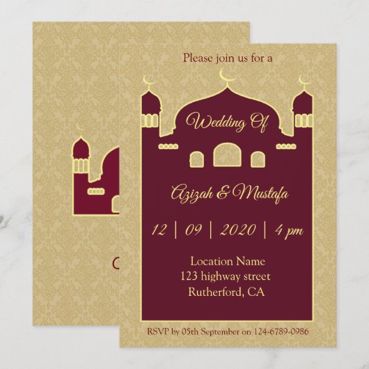 Damask-achtergrond op Arabisch huwelijk Kaart (Voorkant / Achterkant)