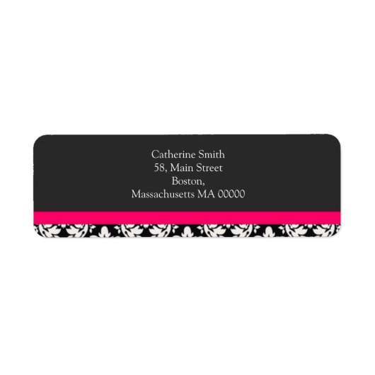 Damask Adresetiketten met Hot Pink Etiket (Voorkant)