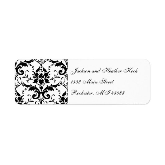 Damask adreslabels zwart wit bruiloft formeel etiket (Voorkant)