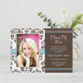 Damask Afstuderen Foto koninklijke uitnodigingen (Staand voorkant)