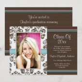 Damask Afstuderen Foto koninklijke uitnodigingen (Voorkant / Achterkant)