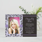 Damask Afstuderen Fotoaankondiging Uitnodiging Pu (Staand voorkant)