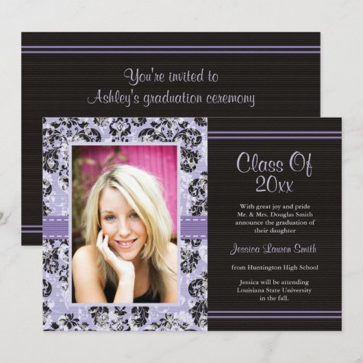 Damask Afstuderen Fotoaankondiging Uitnodiging Pu (Voorkant / Achterkant)