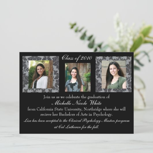 Damask Afstuderen Invitation Kaart (Staand voorkant)