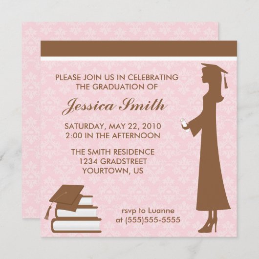 Damask Afstuderen Invitation Kaart (Voorkant / Achterkant)