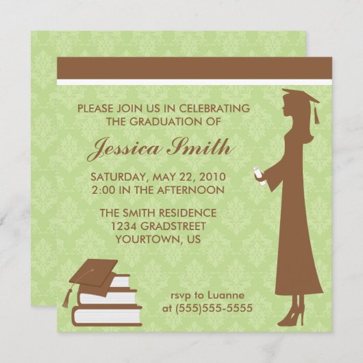 Damask Afstuderen Invitation Kaart (Voorkant / Achterkant)