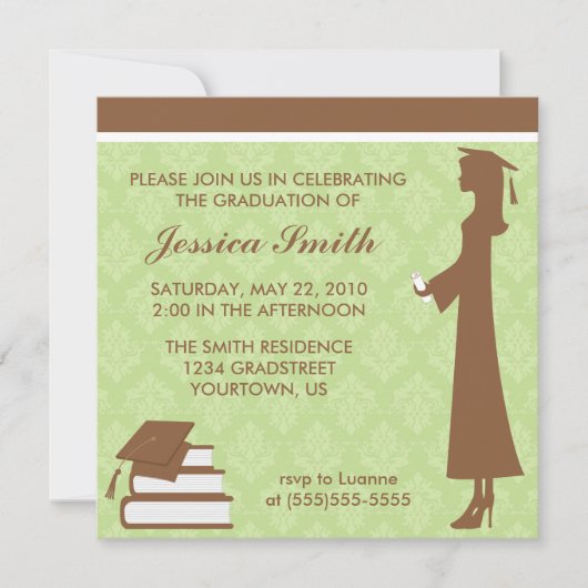 Damask Afstuderen Invitation Kaart (Voorkant)