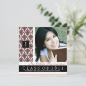  Damask Afstuderen koninklijk monogram Kaart (Staand voorkant)