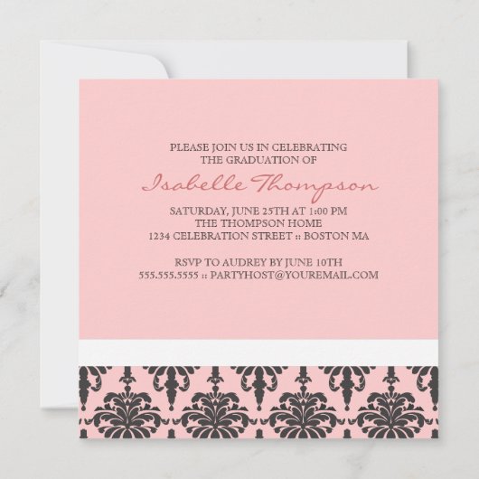 Damask Afstuderen koninklijk monogram Kaart (Achterkant)