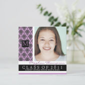  Damask Afstuderen koninklijk monogram Kaart (Staand voorkant)