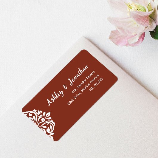 Damask Ambience: Elegant uniek Sienna-adres Etiket