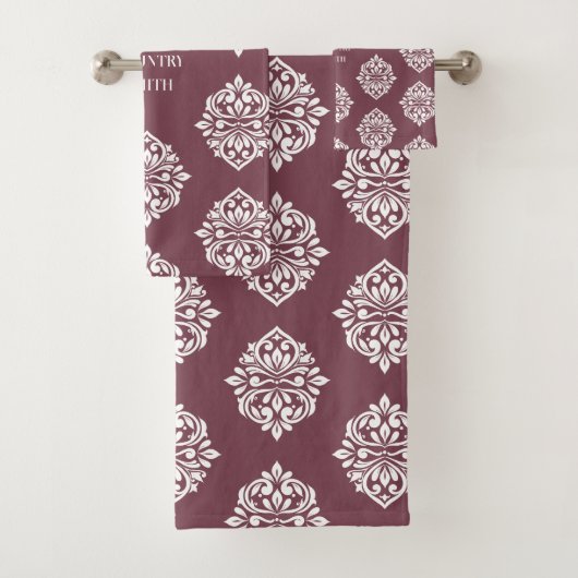 Damask Ambience gepersonaliseerde Toscaanse rood Bad Handdoek (Insitu)