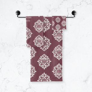 Damask Ambience gepersonaliseerde Toscaanse rood Bad Handdoek