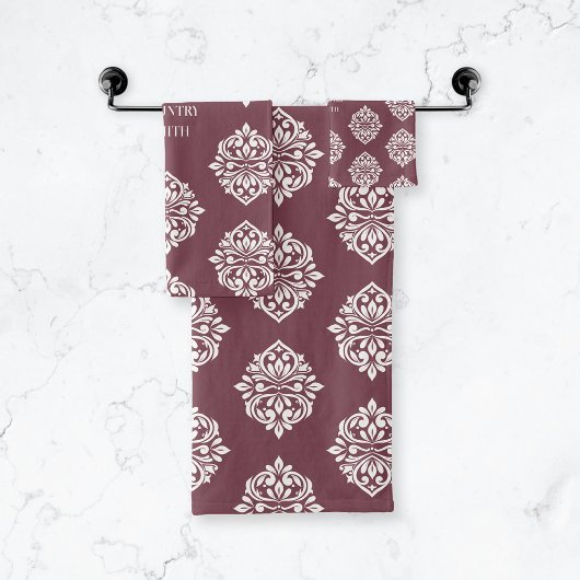 Damask Ambience gepersonaliseerde Toscaanse rood Bad Handdoek