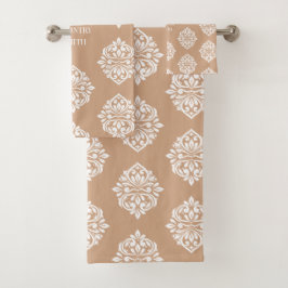 Damask Ambience Gepersonaliseerde Zachte Beige Bad Handdoek