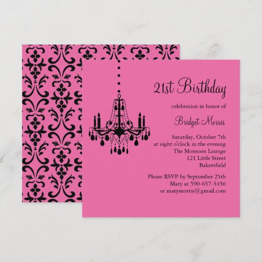 Damask and Crystals 21st Birthday Invitation Kaart (Voorkant / Achterkant)