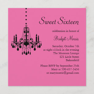 Damask and Crystals Birthday Invitation (fuchsia) Kaart