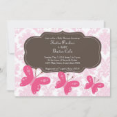Damask and Pink Butterfly Invitation Kaart (Voorkant)
