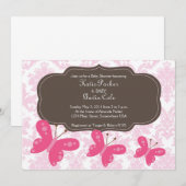 Damask and Pink Butterfly Invitation Kaart (Voorkant / Achterkant)