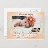 Damask Angel Geboorteaankondiging Aankondigingskaart (Voorkant / Achterkant)