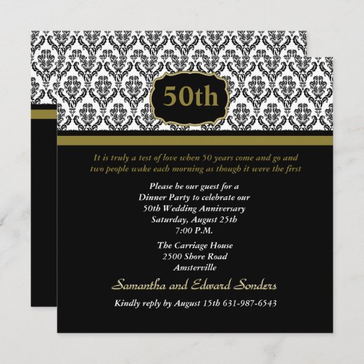 Damask any Age Invitation Kaart (Voorkant / Achterkant)