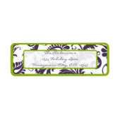 Damask Apple Green & Lapis Paarse adreslabel Etiket (Voorkant)