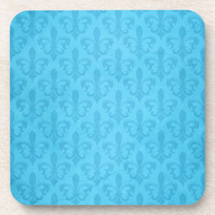 Damask aqua blue fleur de lis set van 6 onderzette bier onderzetter