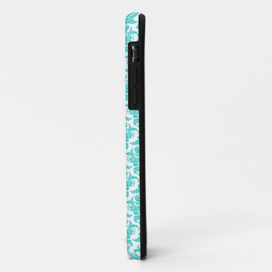 Damask - Aqua Blue op White iPhone Case (Achterkant/links)