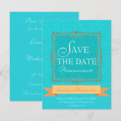 Damask Aqua Blue Romance Save the Date Uitnodiging (Voorkant / Achterkant)