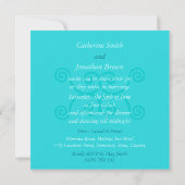 Damask Aqua Blue Romance Wedding Invitation Kaart (Achterkant)
