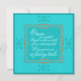 Damask Aqua Blue Romance Wedding Invitation Kaart