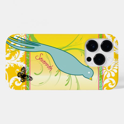  Damask Aqua Blue Swallow Vogelvlinder Case-Mate iPhone Case (Achterkant (horizontaal))