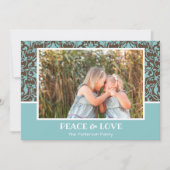 Damask Aqua Brown-kerstfoto Feestdagenkaart (Voorkant)